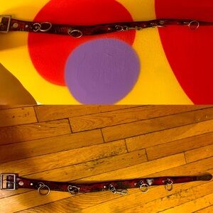 Small genuine leather red and black punk bondage belt